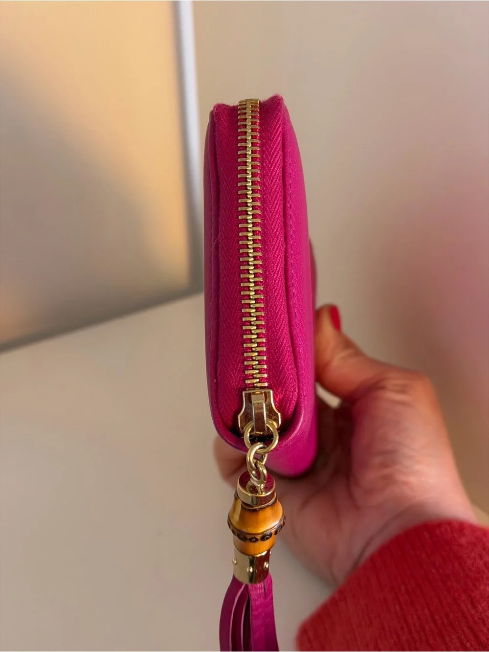 Gucci Bamboo Tassel Zip Around Wallet Pink Leather - Picture 4 of 13